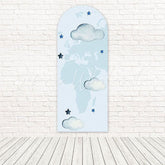 Blue Stars Dreamy Clouds Soft Sky Tone Arch Backdrop For Night Theme