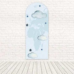 Blue Stars Dreamy Clouds Soft Sky Tone Arch Backdrop For Night Theme