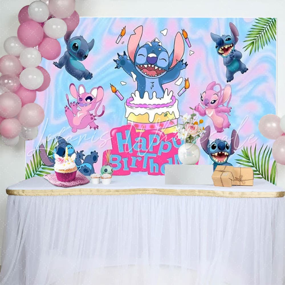 Blue Stitch Cake Backdrop For Birthday Decoration