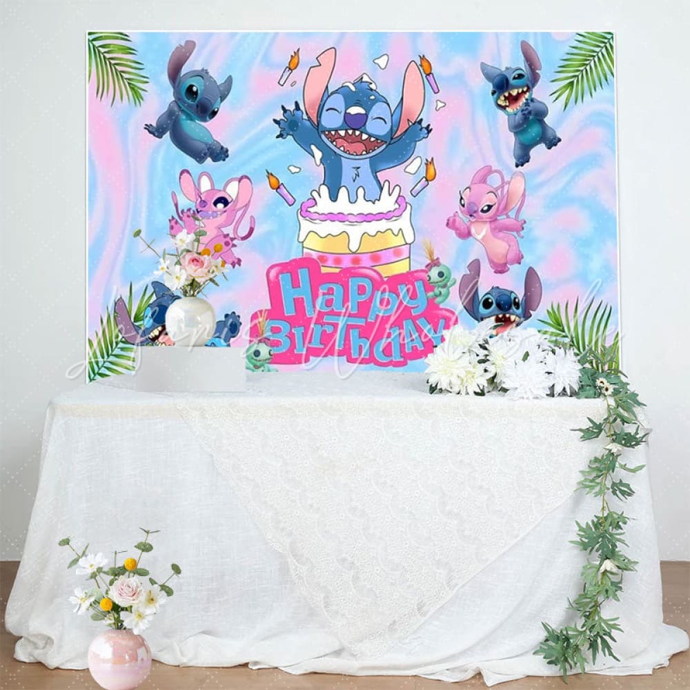 Blue Stitch Cake Backdrop For Birthday Decoration