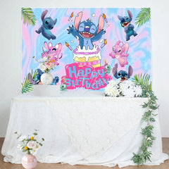 Blue Stitch Cake Backdrop For Birthday Decoration