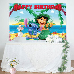 Blue Stitch Lilo Kids Fun Themed Birthday Party Backdrop For Children