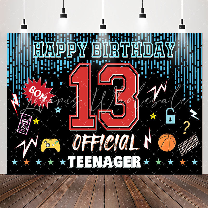 Lofaris Blue Strings Game Patterns Happy 13th Birthday Backdrop