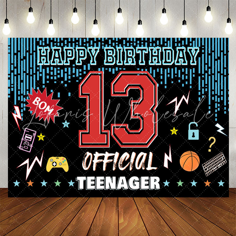 Lofaris Blue Strings Game Patterns Happy 13th Birthday Backdrop