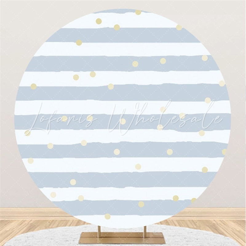 Lofaris Blue Stripes And Spot Round Happy Birthday Party Backdorp