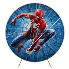Blue Super Hero Spider Man Marvel Round Birthday Backdrop For Boys