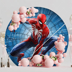 Blue Super Hero Spider Man Marvel Round Birthday Backdrop For Boys