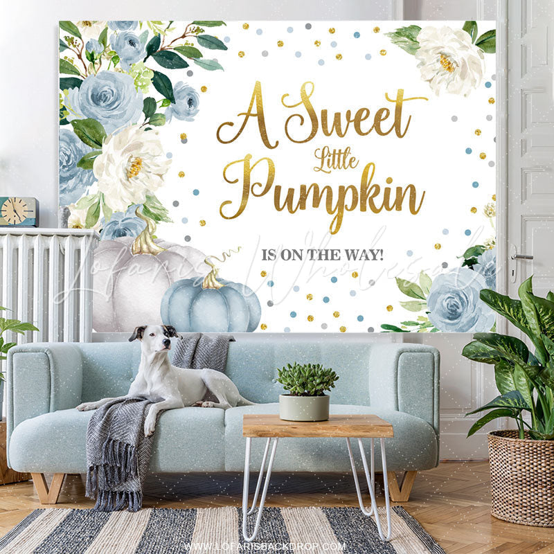 Lofaris Blue Sweet Pumpkin Is On The Way Baby Shower Backdrop