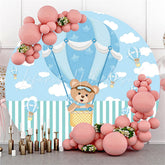 Lofaris Blue Teddy Bear On The Airballoon Sky Round Backdrop
