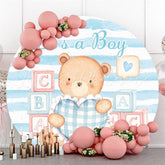 Lofaris Blue Teddy Hold Pillow Theme Round Baby Shower Backdrop