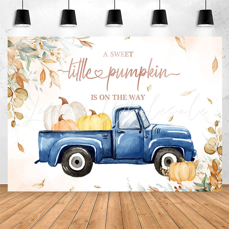 Lofaris Blue Truck Little Pumpkin Leaf Baby Shower Backdrop