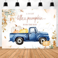 Lofaris Blue Truck Little Pumpkin Leaf Baby Shower Backdrop