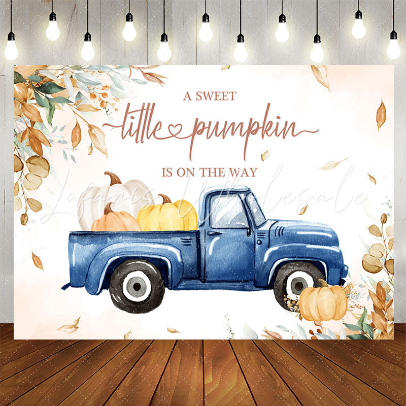Lofaris Blue Truck Little Pumpkin Leaf Baby Shower Backdrop