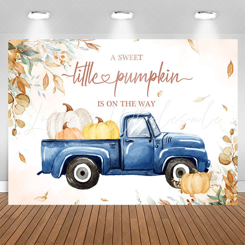 Lofaris Blue Truck Little Pumpkin Leaf Baby Shower Backdrop
