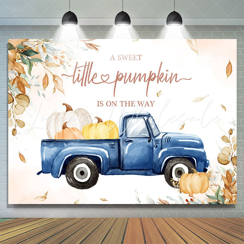 Lofaris Blue Truck Little Pumpkin Leaf Baby Shower Backdrop