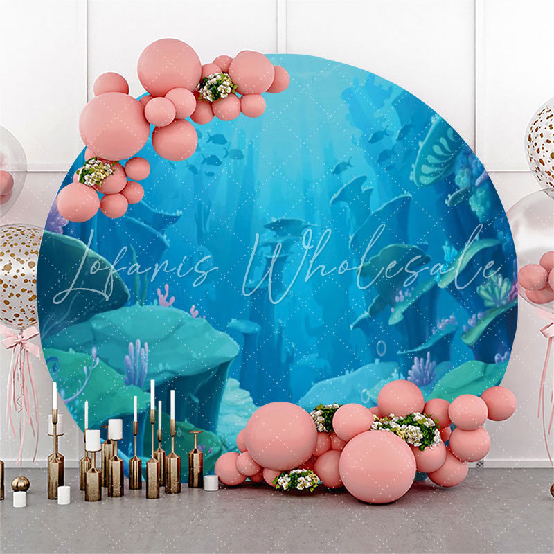 Lofaris Blue Underwater World Round Birthday Party Backdrop