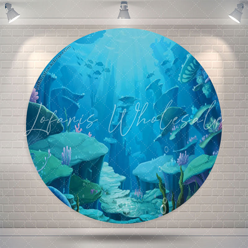 Lofaris Blue Underwater World Round Birthday Party Backdrop