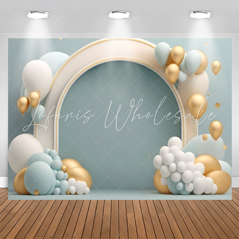 Lofaris Blue Wall Gold White Balloon 1st Birthday Backdrop