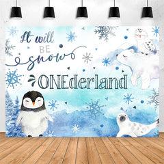 Lofaris Blue Watercolor Winter Animals 1St Birthday Backdrop