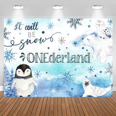 Lofaris Blue Watercolor Winter Animals 1St Birthday Backdrop
