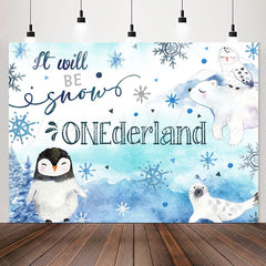 Lofaris Blue Watercolor Winter Animals 1St Birthday Backdrop