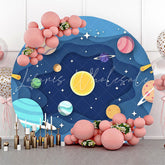 Lofaris Blue Wavy Galaxy Planet Star Round Birthday Backdrop