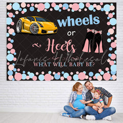 Lofaris Blue Wheels Or Pink Heels Black Baby Shower Backdrop