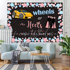 Lofaris Blue Wheels Or Pink Heels Black Baby Shower Backdrop