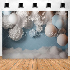 Lofaris Blue White Balloons Velvet Flower Birthday Backdrop