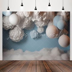 Lofaris Blue White Balloons Velvet Flower Birthday Backdrop