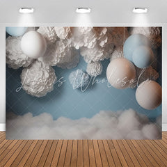 Lofaris Blue White Balloons Velvet Flower Birthday Backdrop