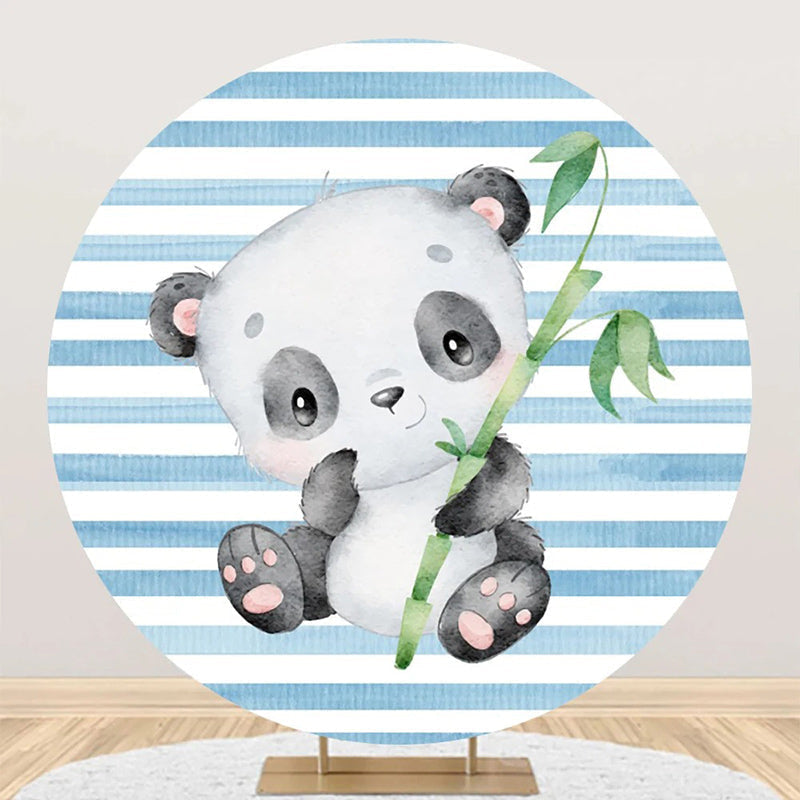 Lofaris Blue White Bamboo Panda Round Baby Shower Backdrop