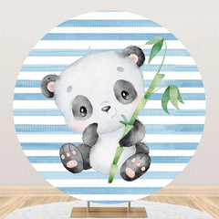 Lofaris Blue White Bamboo Panda Round Baby Shower Backdrop