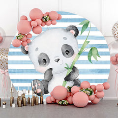 Lofaris Blue White Bamboo Panda Round Baby Shower Backdrop