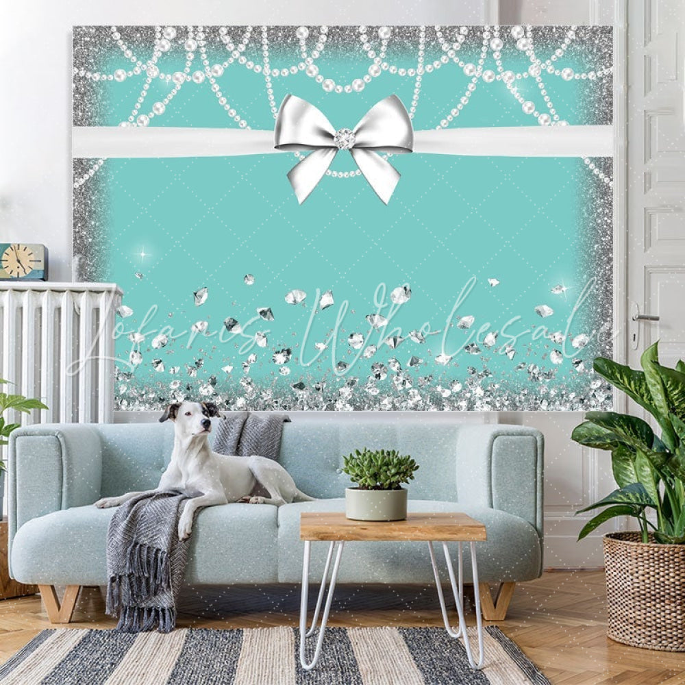 Lofaris Blue White Bowknot Glitter Diamond Birthday Backdrop
