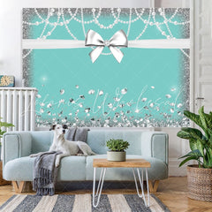 Lofaris Blue White Bowknot Glitter Diamond Birthday Backdrop
