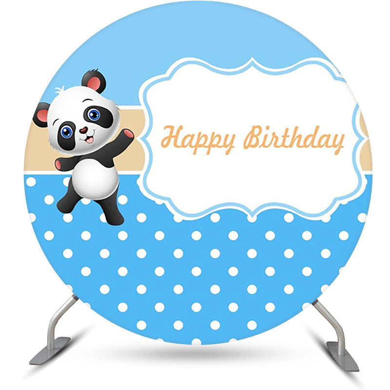 Lofaris Blue White Dots Cute Panda Round Birthday Backdrop