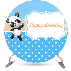 Lofaris Blue White Dots Cute Panda Round Birthday Backdrop
