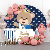 Lofaris Blue White Stripe Bear Theme Baby Shower Round Backdrop