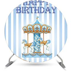 Lofaris Blue White Stripe Circus Round Birthday Backdrop