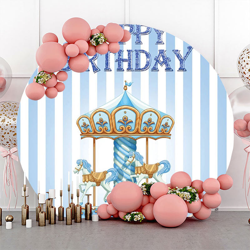 Lofaris Blue White Stripe Circus Round Birthday Backdrop