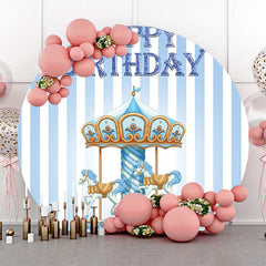 Lofaris Blue White Stripe Circus Round Birthday Backdrop