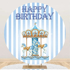 Lofaris Blue White Stripe Circus Round Birthday Backdrop