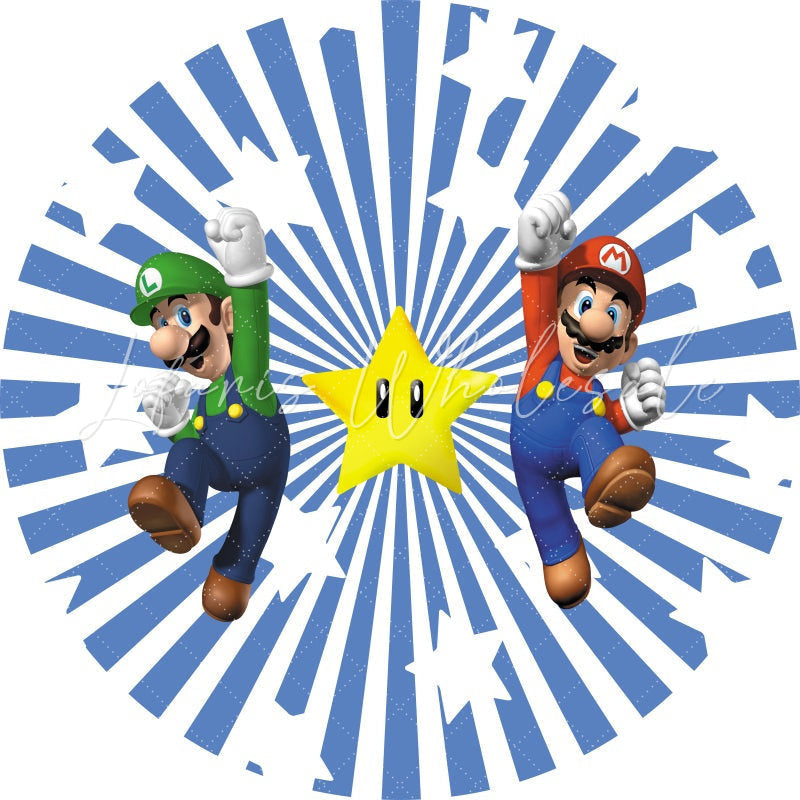 Lofaris Blue White Stripes Round Cartoon Games Birthday Backdrop