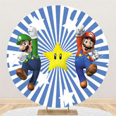 Lofaris Blue White Stripes Round Cartoon Games Birthday Backdrop