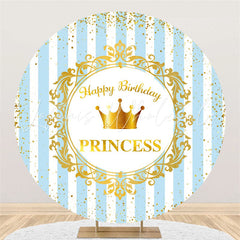 Lofaris Blue White Stripes Round Gold Princess Birthday Backdrop