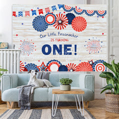 Lofaris Blue With Red Flag Wood Turnning One Birthday Backdrop