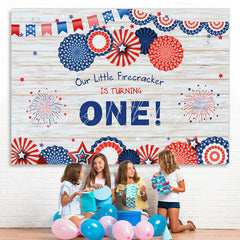 Lofaris Blue With Red Flag Wood Turnning One Birthday Backdrop