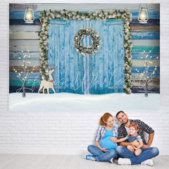 Lofaris Blue Wooden Door And Animal Floral Baby Shower Backdrop