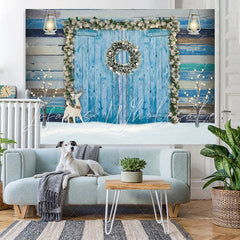 Lofaris Blue Wooden Door And Animal Floral Baby Shower Backdrop